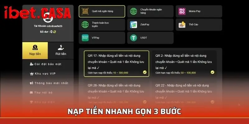 Nạp tiền nhanh gọn 3 bước